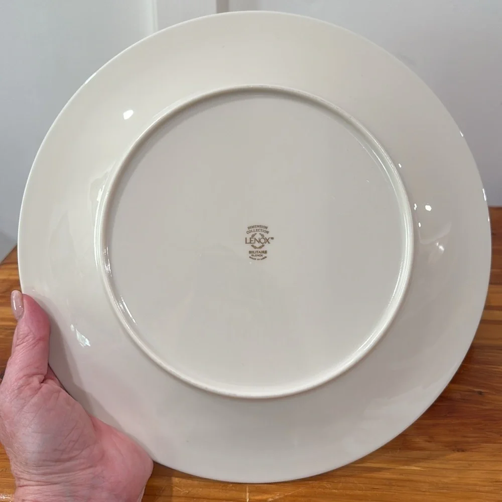 Lenox Dimension Collection Solitaire Ivory Dinner Plates w/ Platinum Band x 2
